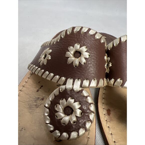 Jack Rogers Sandals Metallic Silver Brown Thong Slip On Leather Size 6 - Picture 4 of 9